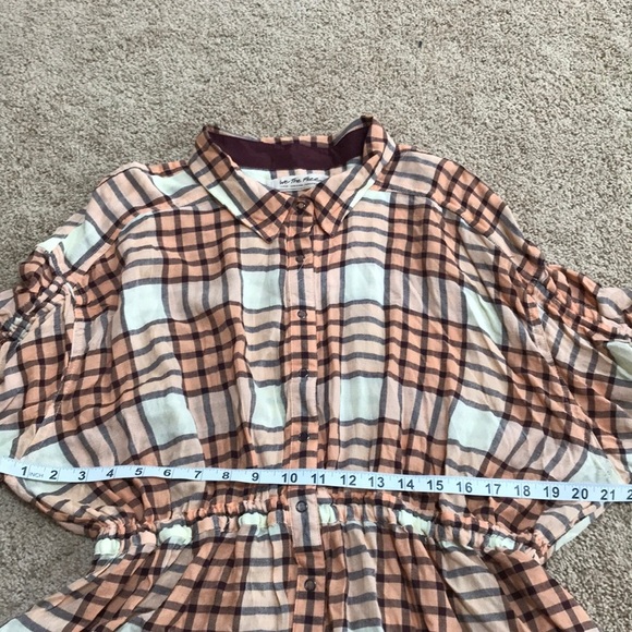 NWT! FREE PEOPLE size L plaid peach combo peplum top - Picture 7 of 8